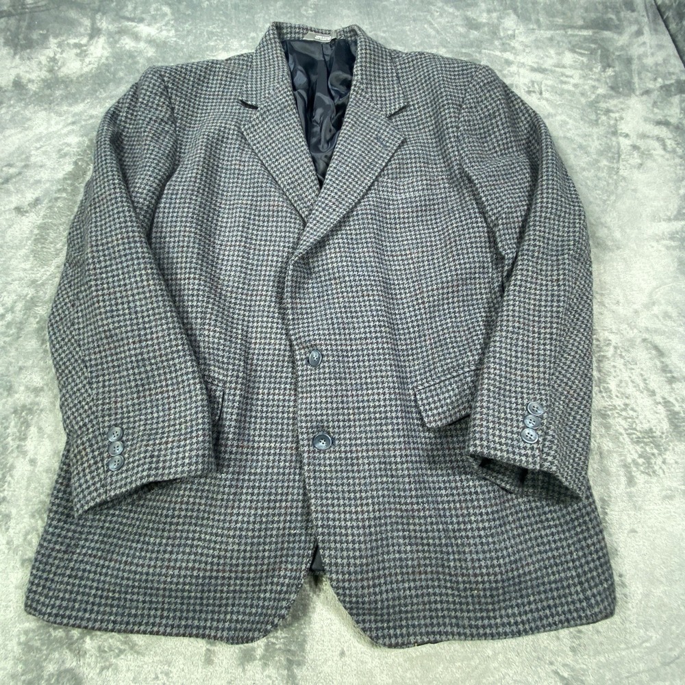 Vintage Haggar Imperial Blazer 46R Houndstooth Wool Sport Coat Gentleman Fit USA